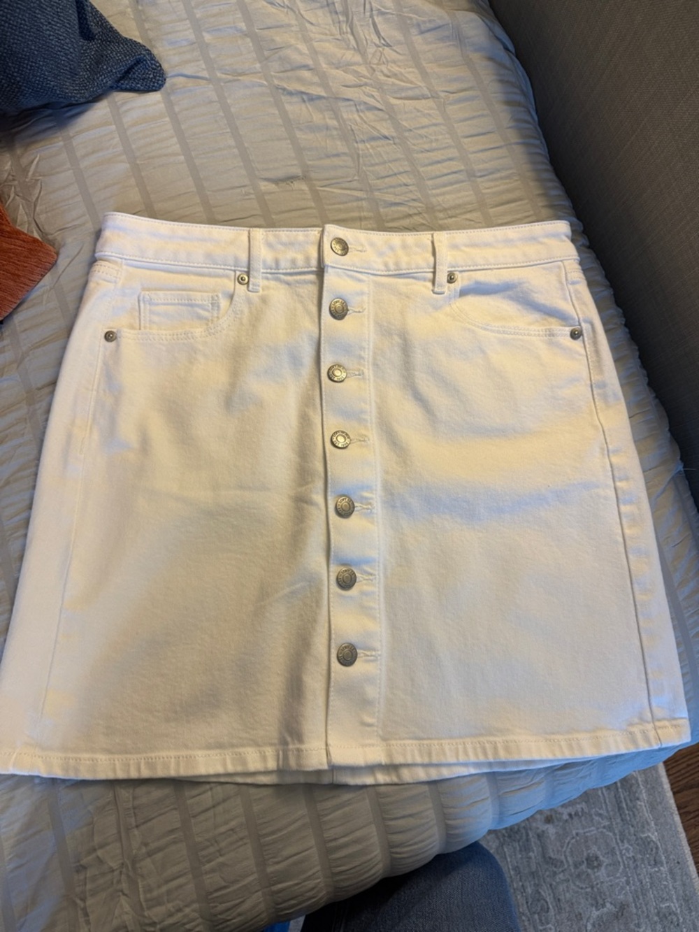 Classic White Button-Front Denim Skirt